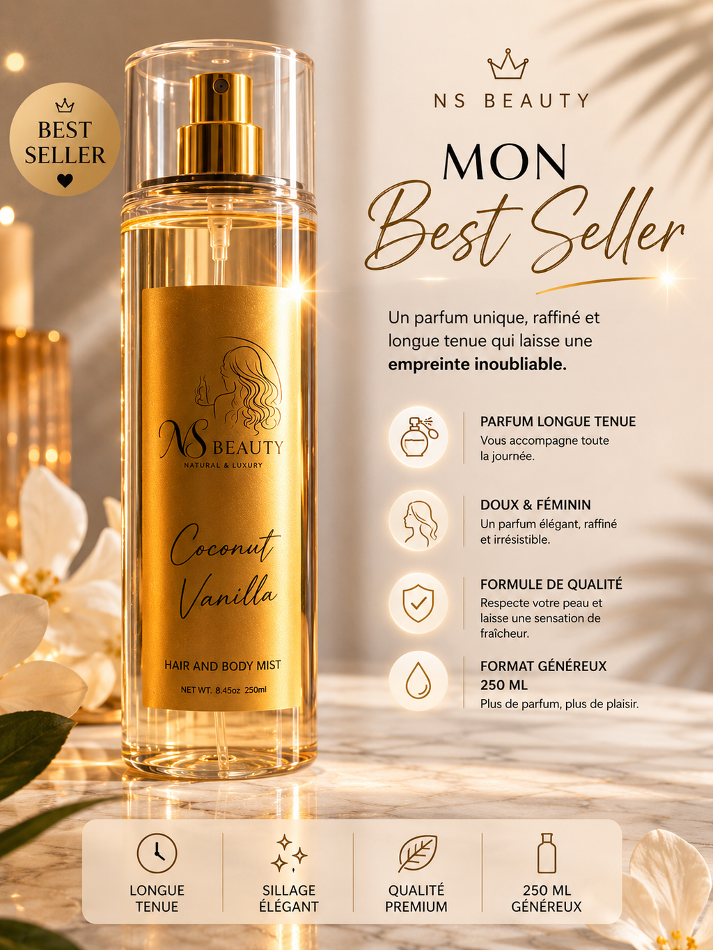 NS Beauty Coconut Vanilla Hair & Body Mist – 250ML